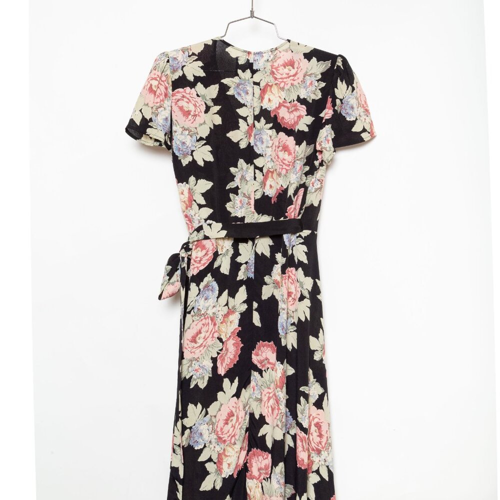 Reformation Linda Brookvale Black Viscose Floral Print Midi Wrap Dress - Size S - Picture 4 of 12